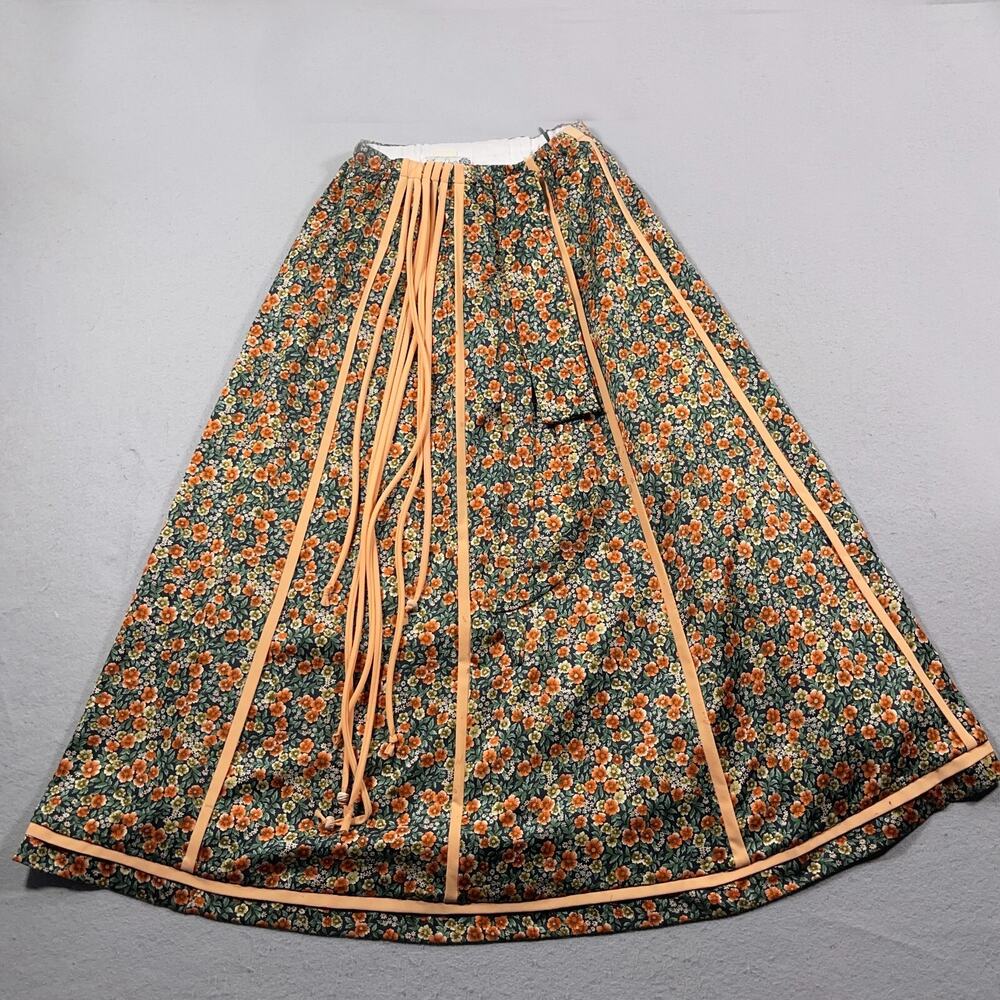 Vintage‎ Chessa Davis Floral Maxi Skirt Orange Green Tassel Trim Small Cottage